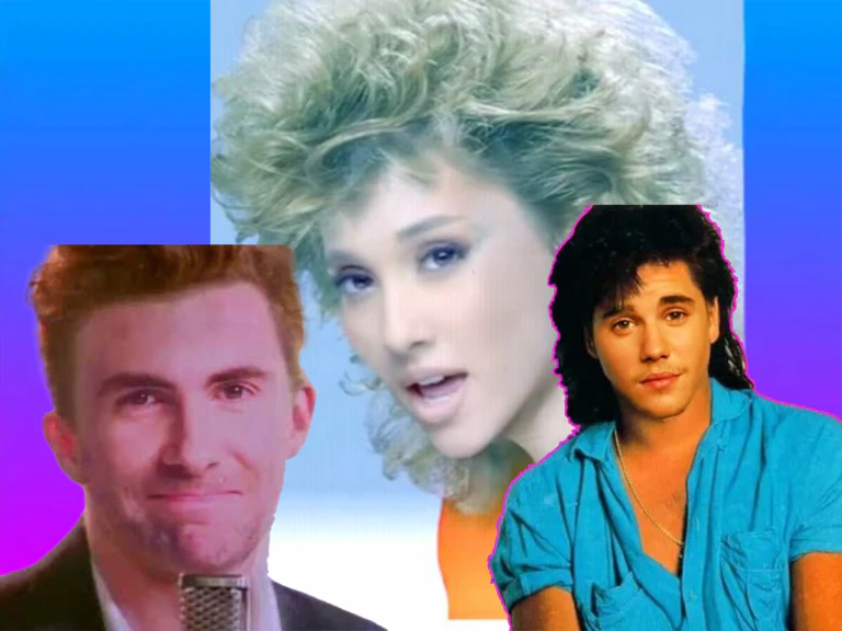 Die Gesichter der Sänger Adam Levine, Ariana Grande und Justin Bieber im 80er-Style. — © Youtube @tronicbox